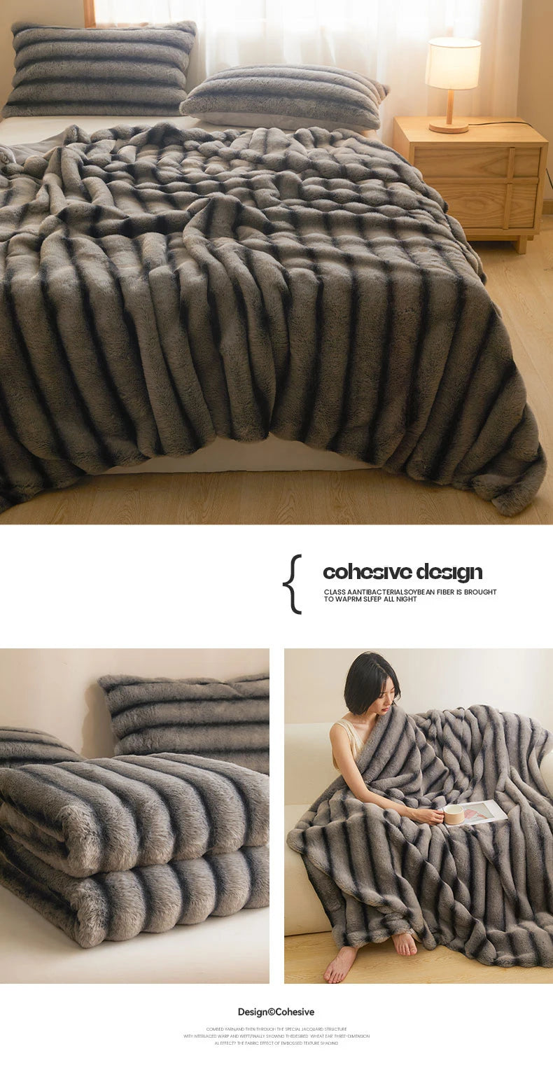 Ultra Soft Luxury Flffy Faux Rabbit Fur Blanket, Thick Winter Warm Throw Blankets, Plush Cozy Bubble Fleece Blankets Home Decor