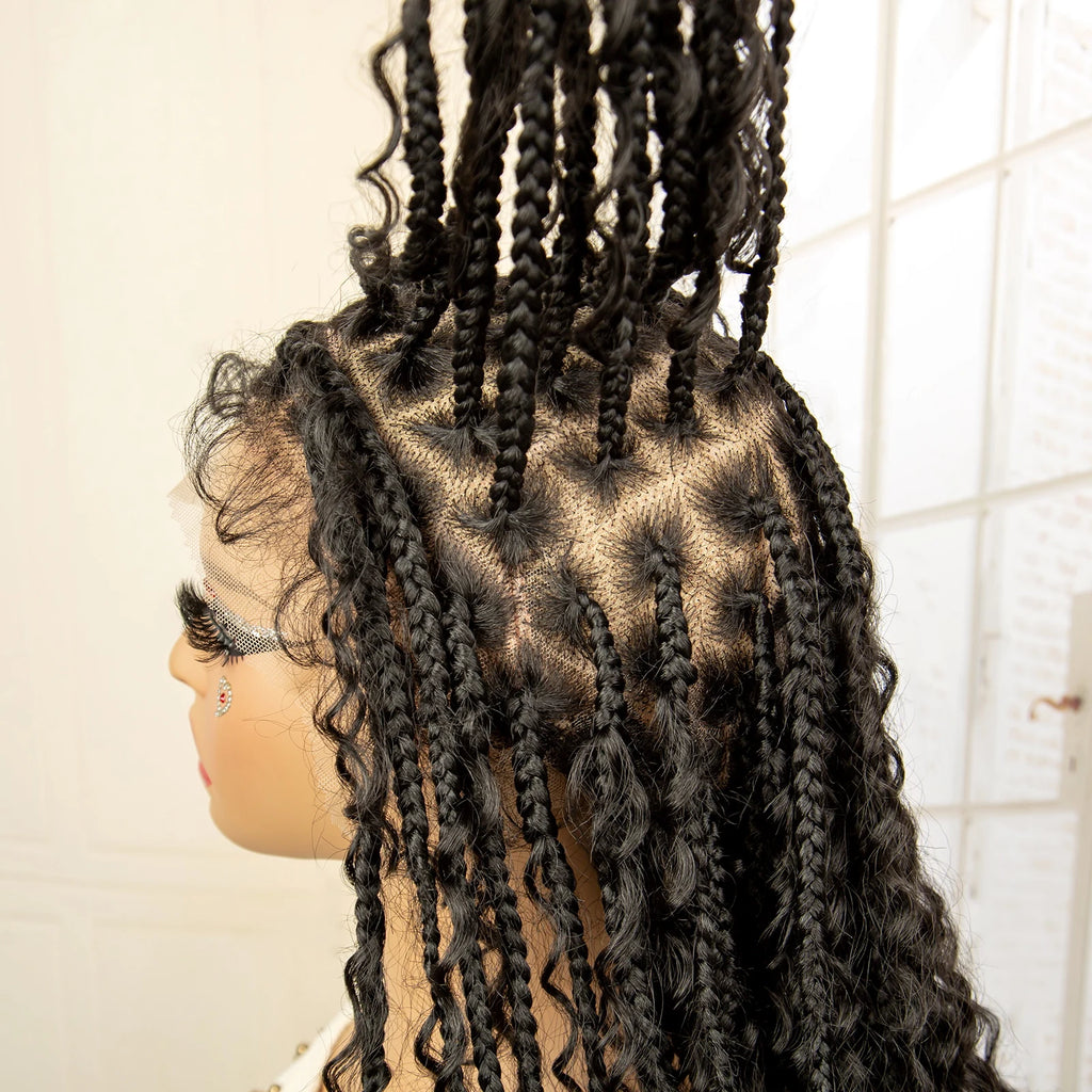 Full Lace Synthetic Box Braided Wigs Boho Braids Wig Black Women 40 Inches Synthetic Wig Afro Bohemian Braiding Hair