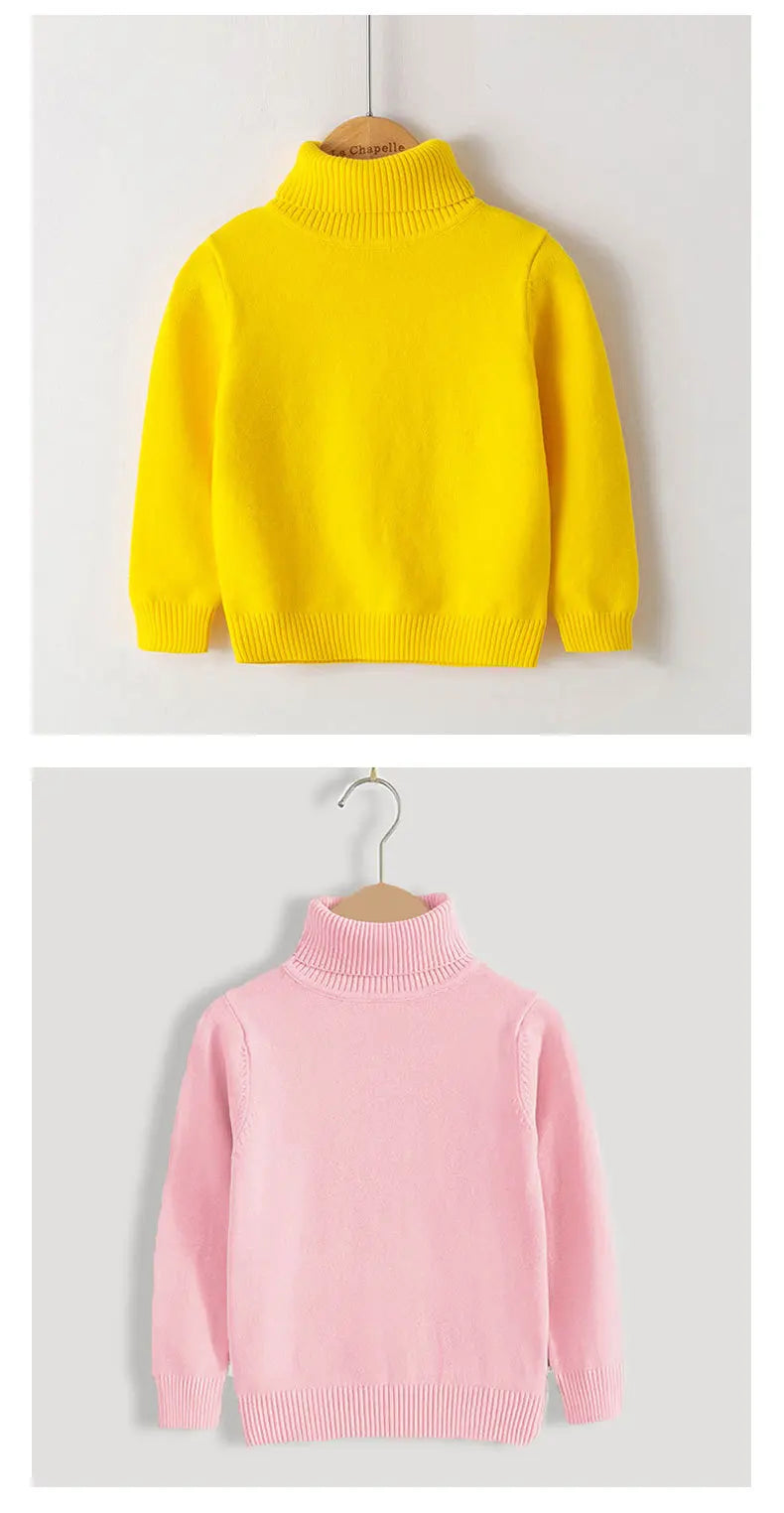 2026 Autumn Winter Children's Cotton Sweater Full Sleeve Turtleneck Knitwear Baby Boys Girls Clothing Warm Soft Jumper Pullovers