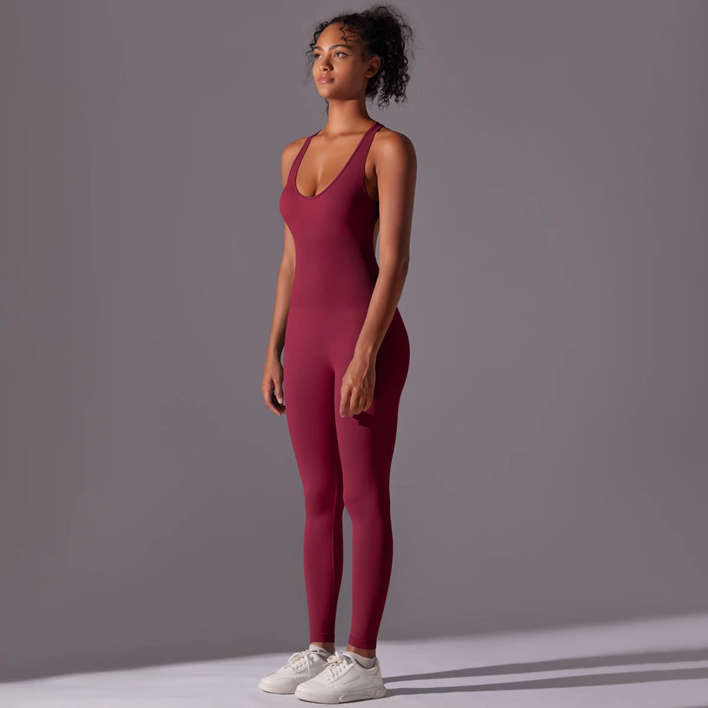 Sexy Back V Jumpsuit Gym Set Women Training Yoga Suit Sportswear Women Sports Jumpsuit Fitness Rompers Stretch Workout Bodysuits