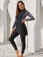 3PCS/Set Muslim Modest Burkini Swimwear Women Long Sleeves Swimsuit Islamic Bathing Suit Swim Hijab Pant, Quick Drying, UPF50+