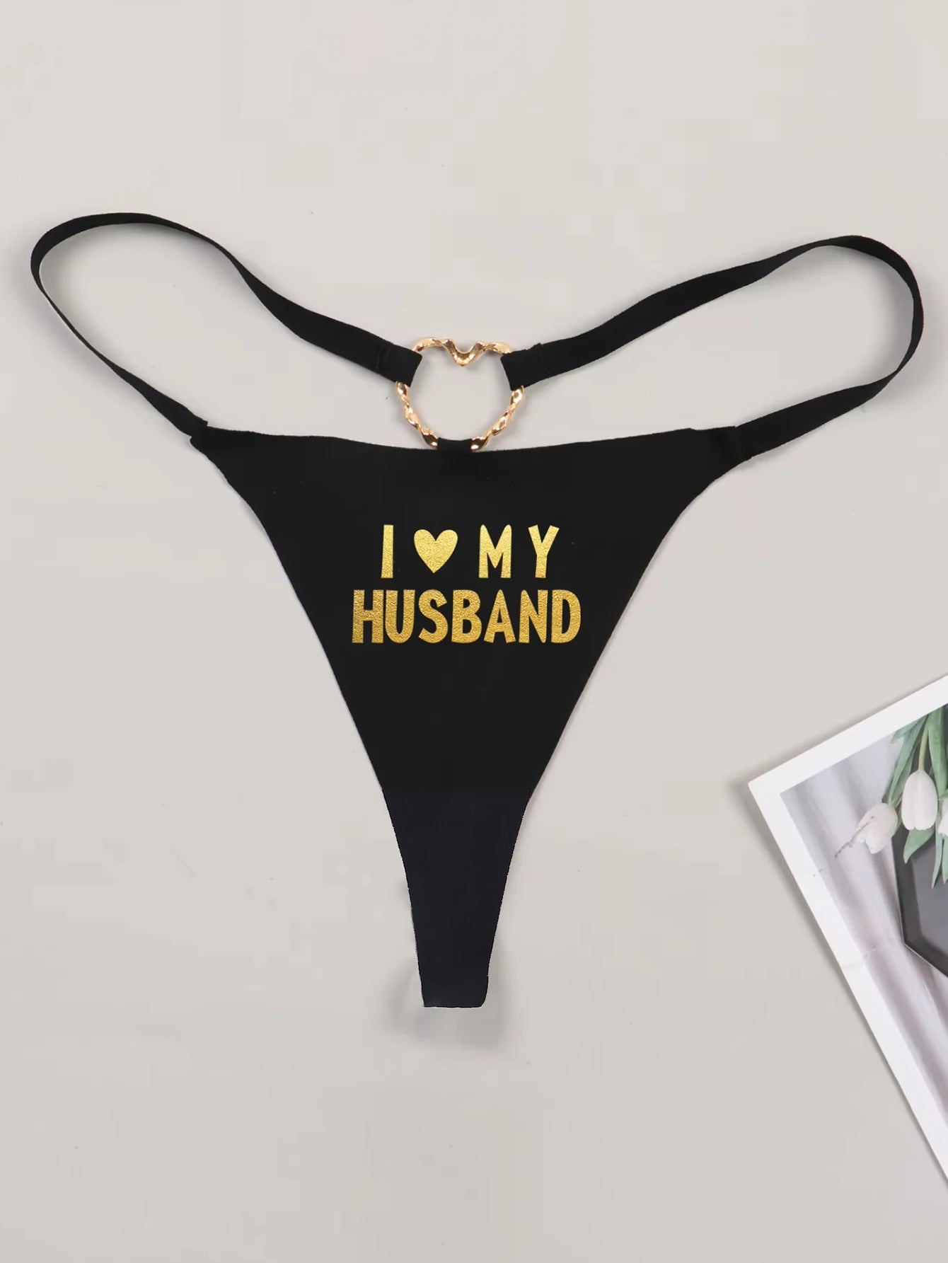 Cheeky Letter Printed G-String Underwear I Love My Husband Print Playful Seamless T-Back Bikini Thong Panties