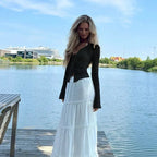 Autumn New Fashionable Chiffon Slim Fit Ruffle Trumpet Sleeve Shirt for Women
