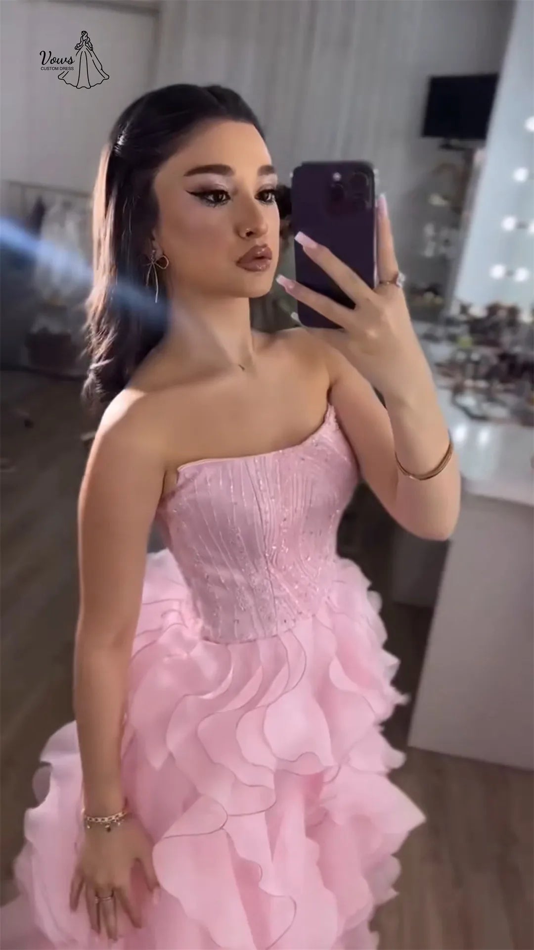 Vows Elegant Party Dresses for Wedding Woman Ceremony Dress Custom Made Line A Off-shoulder Pink Embroidered Yarn Ball Gowns Secondary image