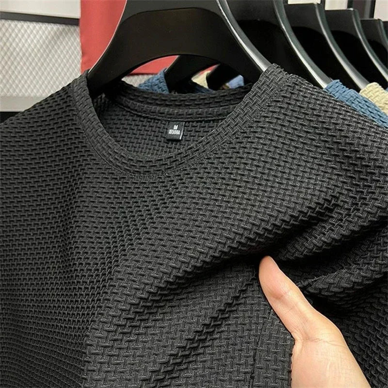 Summer Men's Round Neck Short Sleeved T-shirt M-5XL Oversize Wrinkle Resistant Breathable Top Texture Fabric Versatile Tees