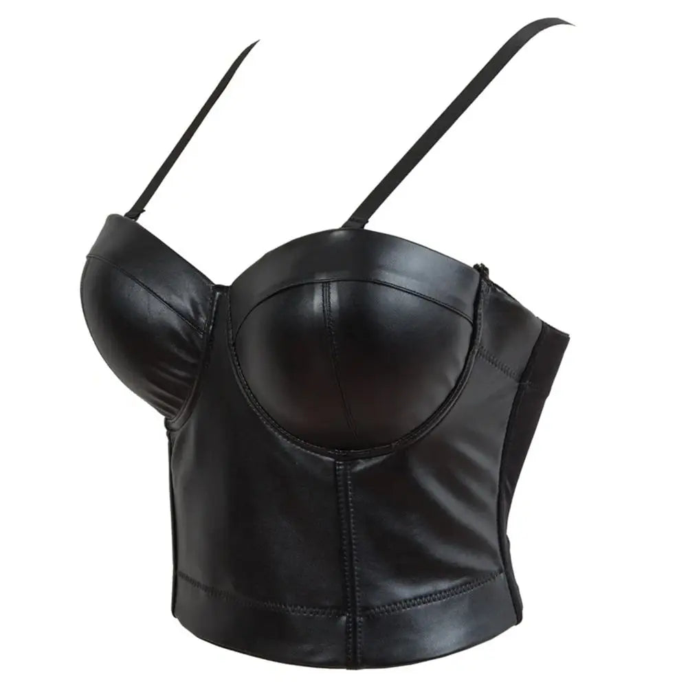 Stylish Wowen PU Leather Corset Imitation Leather Festival Clothing Bustier Lady Cropped Top Girls Punk Rock Club Party Camis Secondary image