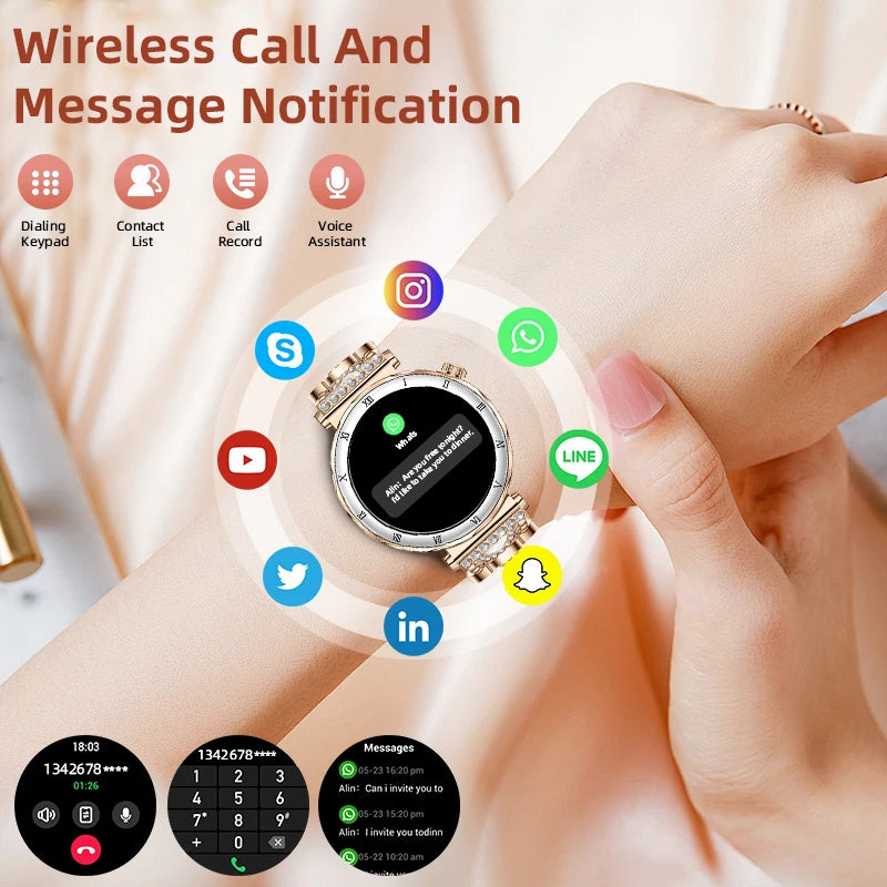 LIGE New Ultra Thin Smart Watch Women Screen Always Display Time Diamond Luxury Bracelet Voice Calling AMOLED Smartwatch Ladies