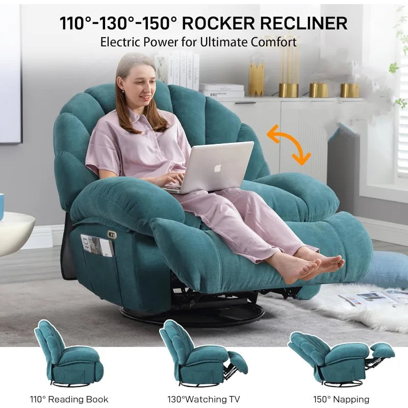 Power Recliner Chair Swivel, Comfortable Soft Fabric Shell Shape with Storage 360 Swivel Electric Big Tall Single Reclining Sofa