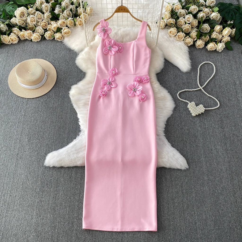 Chic vintage floral Three-dimensional Elegant Fairy korean fashion autumn Sundress women clothing