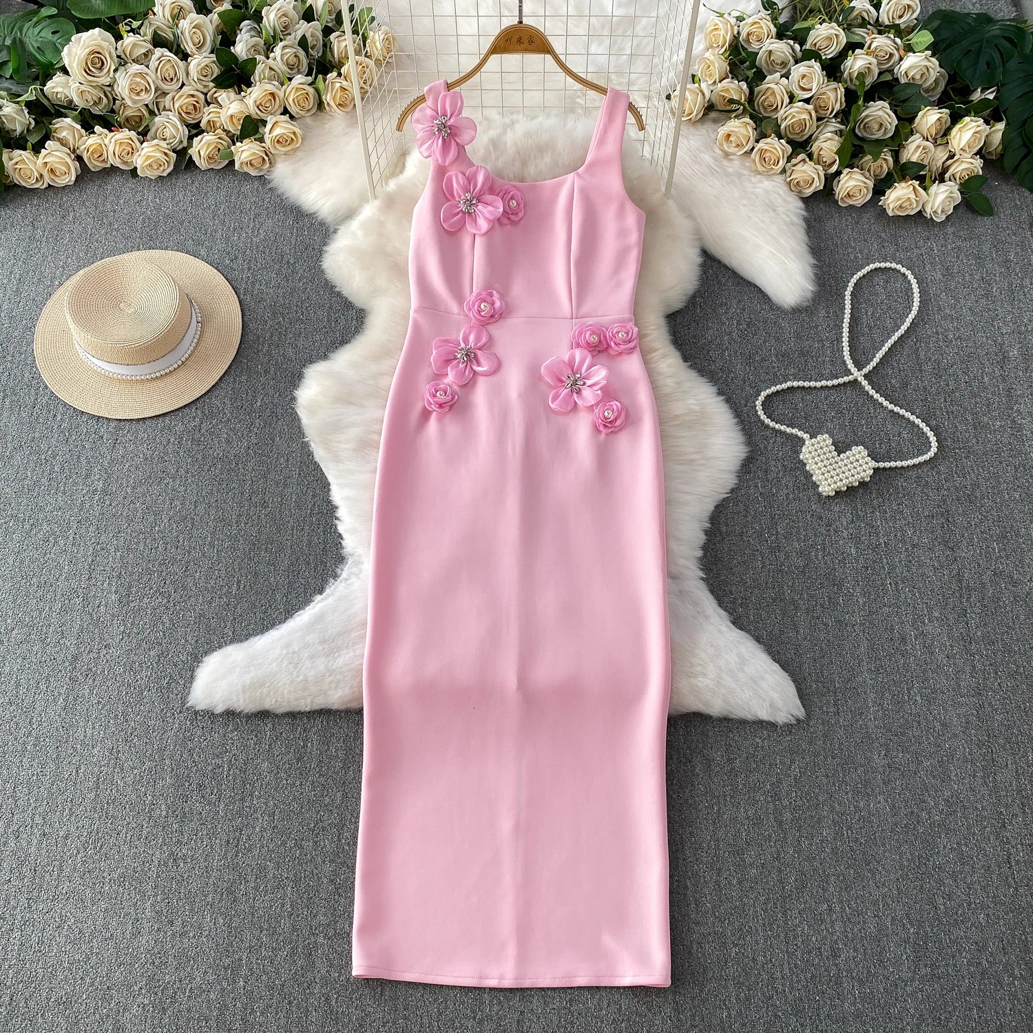 Chic vintage floral Three-dimensional Elegant Fairy korean fashion autumn Sundress women clothing