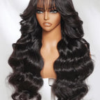 Body Wave Wigs with Bangs 3x1 Middle Part Lace Wig Human Hair Pre Plucked Body Wave Real Human Wigs with Bangs for Women 34 Inch