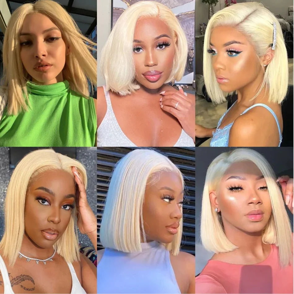 12 14 16 Inch 200 Density Straight Lace Front Human Hair wig Short Transparent 13x4 Bob Lace Frontal Wigs 613 Honey Blonde Remy