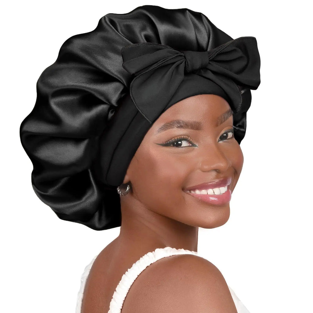 Women Satin Tie Bonnet Spandex Wide Stretchy Band Long Tail Satin Cheveux Nuit Silk Sleeping Night Cap Bonnets for Women
