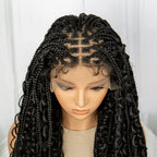 32inch Synthetic Boho Knotless Braided Wigs for Black Women Bohemian Box Braids Wigs Lace Front Braided Lace Wigs with Baby Hair