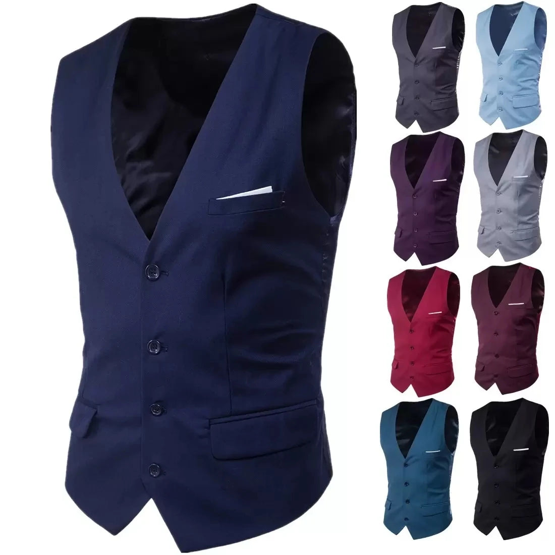High Quality Men Suit Vest Waistcoat Business Casual Slim Groom Groomsman Wedding Men's Dress Blazer Vests 9 Colors Formal Party Main image