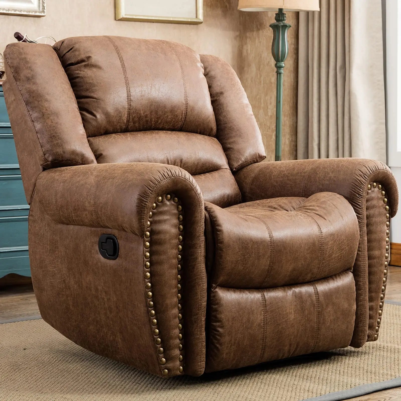 Leather Recliner Chair Manual Recliner Chair with Comfortable Arms and Back Single Sofa for Living Room Main image