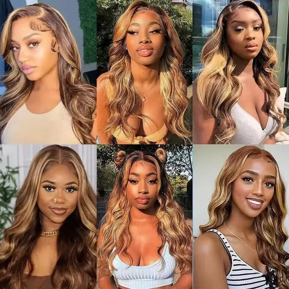 P4/27 13x6 Glueless Highlight Hd Lace Frontal Wig Human Hair Ombre Colored Honey Blonde Human Hair Wigs Body Wave For Women 5x5