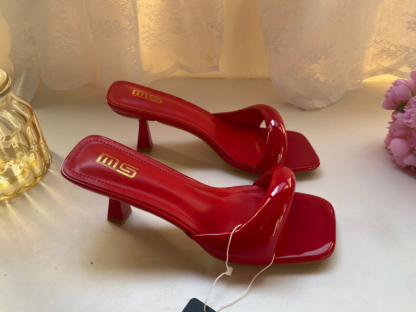 Black Red High Heel Slippers Women Open Toe Slingback Sandals Female Pumps Square Toe Summer Simple Designer Heeled Sandals