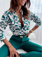 Women Geometric Print Shirt, Spring and Autumn Fashion Long-sleeved Shirts, Camisa Girls Chemise Size S M L XL XXL