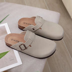Comwarm Fashion Men Leather Sandals Summer Cork Footbed Slide Sandals Beach Sandals Unisex Brand Sandals with Adjustable Buckle