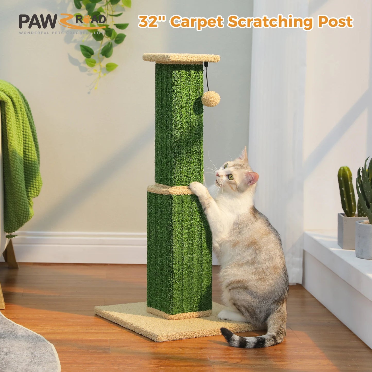 Large Cat Scratching Post for Indoor Cats Adults Ultimate Scratch Post with Woven Sisal Dangling Ball Tall Cat Scratcher Cat Toy