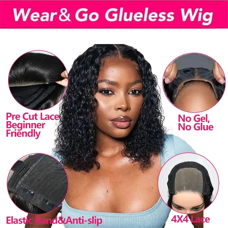 Short Curly Bob Wigs Human Hair 180% Glueless Brazilian Closure Frontal Wigs Without Glue Pre Cut Lace Wigs For Women On Sale