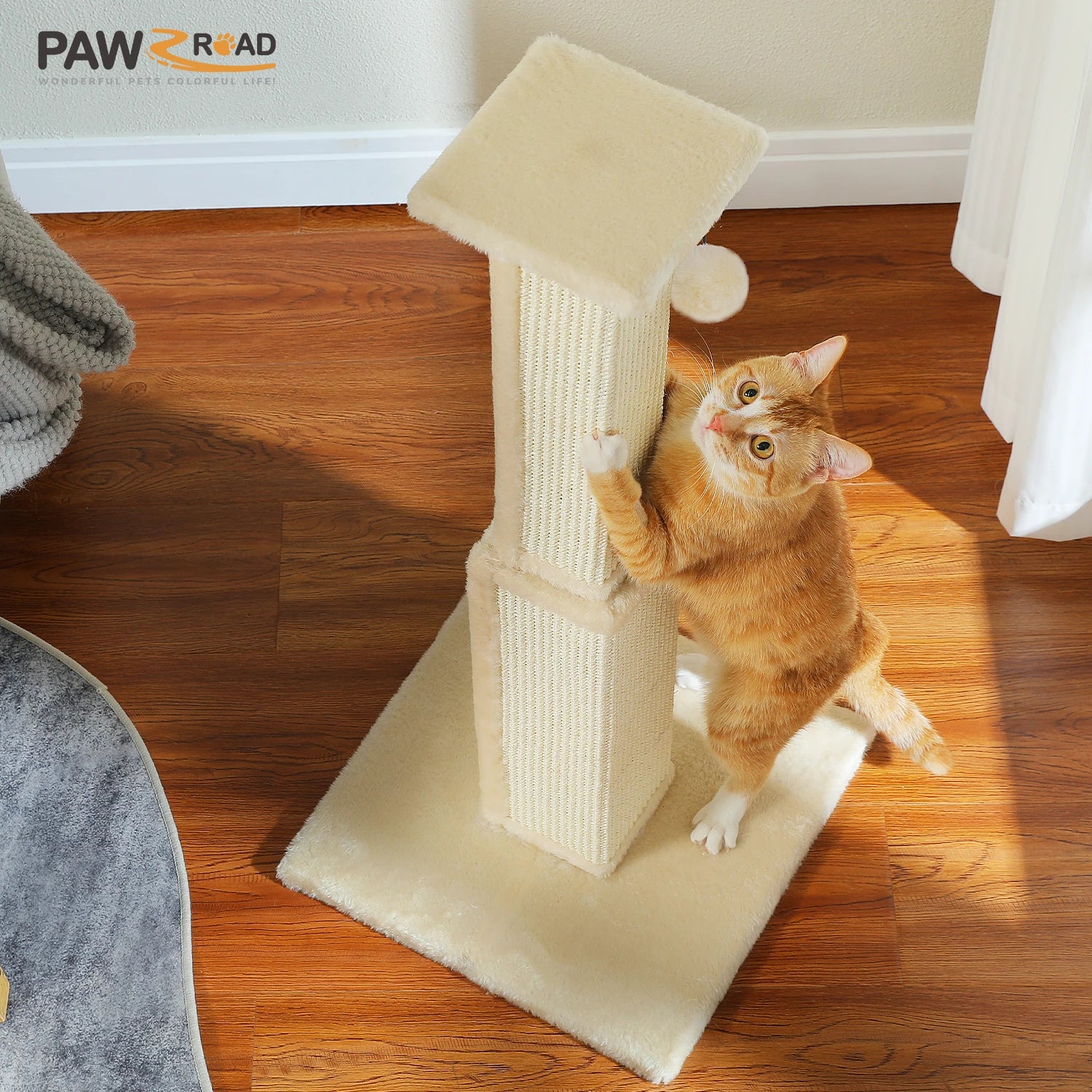Large Cat Scratching Post for Indoor Cats Adults Ultimate Scratch Post with Woven Sisal Dangling Ball Tall Cat Scratcher Cat Toy