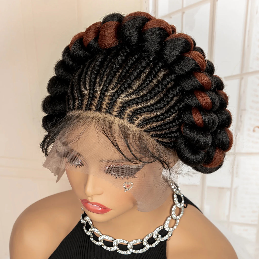 New Synthetic Full Lace Handmade Bantu Braided Wigs African Hair Wig for Black Women Short Cute Knotless Box Braiding Wig