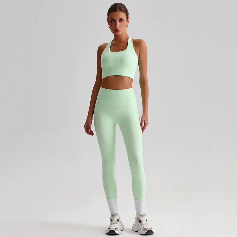 Women's Gym Workout Yoga Outfit Sets Naked feel fabric Beautiful Back Bra outdoor Running Fitness Butt-lifting Yoga Pants Suit