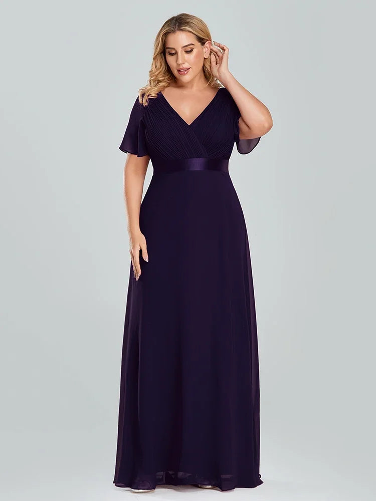 Prom Dresses Plus Size Evening Dresses Long  Elegant A Line V Neck Ruffles Chiffon Formal Wedding Party Dress Robe De Soiree