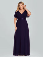 Prom Dresses Plus Size Evening Dresses Long  Elegant A Line V Neck Ruffles Chiffon Formal Wedding Party Dress Robe De Soiree
