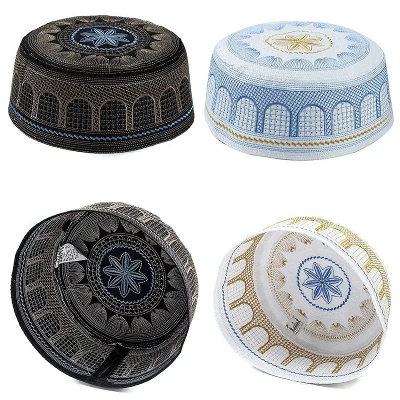New Muslim Men Prayer Cap Hat Cotton Embroidery Saudi Arabia Islamic Hat Cap Men Headscarf Topkippot Turban  Leisure Saudi Cap