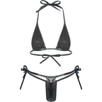 Womens Brazilian Micro Bikini Swimsuit Biquini Set Lacing Non-Padded Triangle Cup Bra Top with G-String Metallic Shiny Swimwear