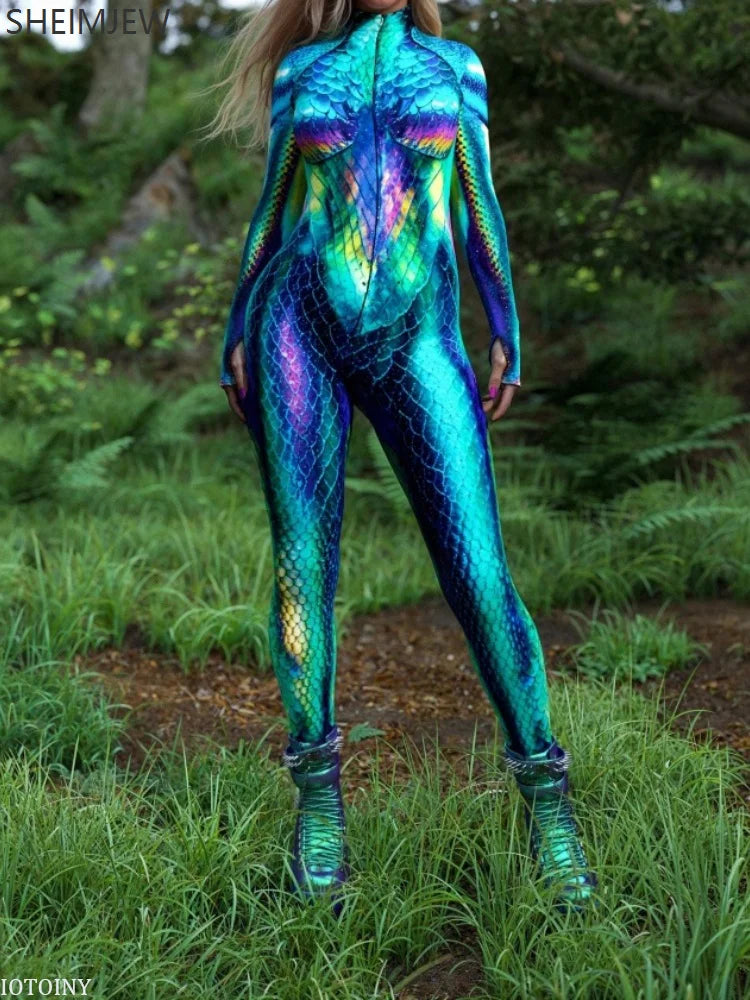 Sexy Snake Print Jumpsuit Colorful Party Morphsuit Holiday Party Forest Theme Front Zipper Zentai Suits Rave Outfits 2025 & 2026 Secondary image