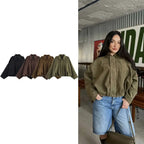 DUOPERI Women 2025 New Solid Bomber Jackets Lapel Neck Long Sleeves Female Elegance Chic Casual Jacket Tops