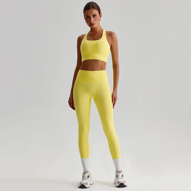 Women's Gym Workout Yoga Outfit Sets Naked feel fabric Beautiful Back Bra outdoor Running Fitness Butt-lifting Yoga Pants Suit