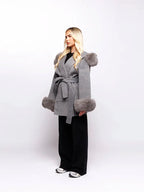 Fashion Hooded Women's Wollen Coat Fur Collar Lace Up Pocket Solid Warm Lady Coats 2025 Autumn Winter Elegant Female Streetwear