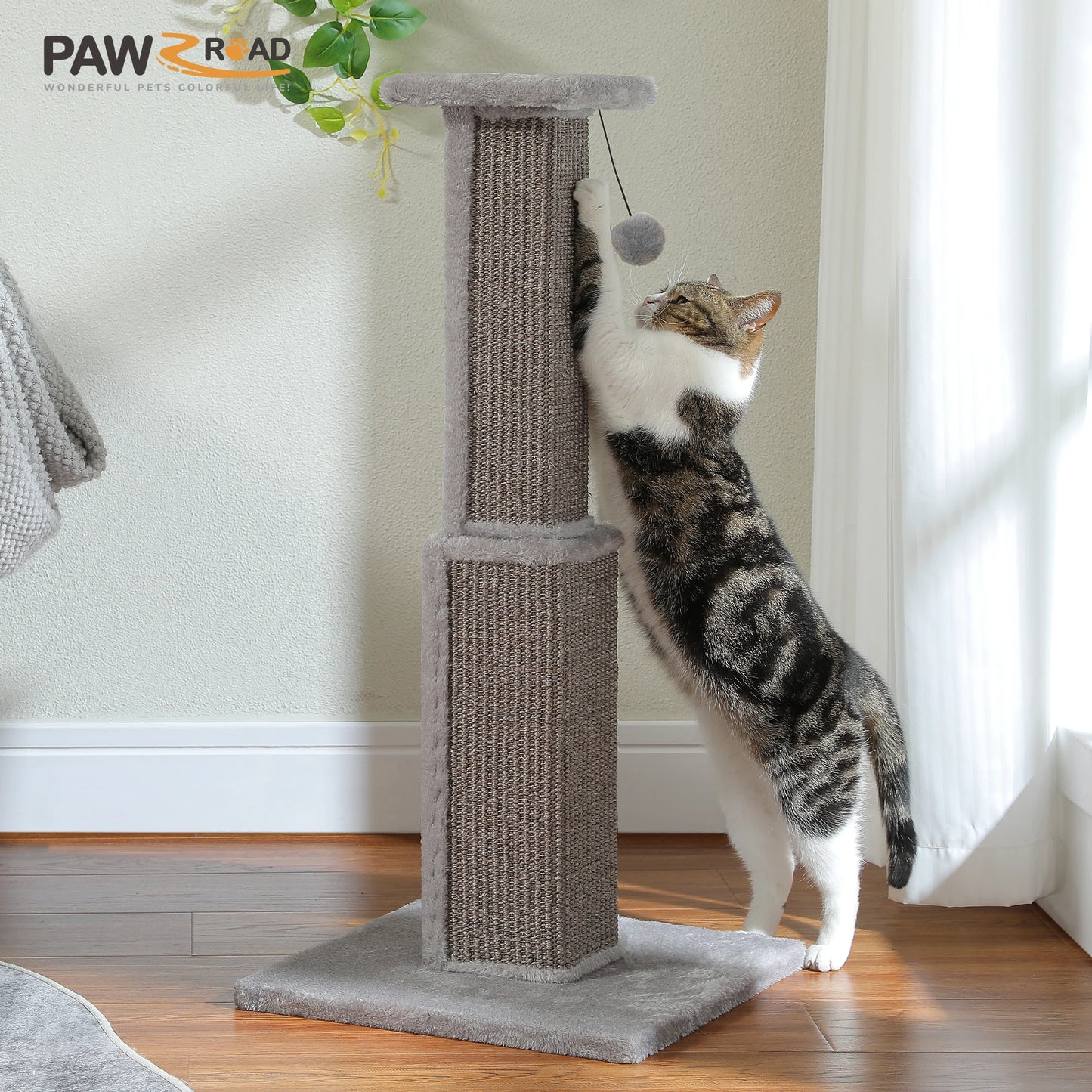 Large Cat Scratching Post for Indoor Cats Adults Ultimate Scratch Post with Woven Sisal Dangling Ball Tall Cat Scratcher Cat Toy