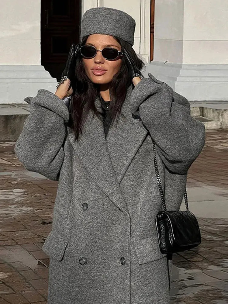 Solid Warm Elegant Women Coat Turn-down Collar Long Sleeve Jacket Casual Winter Autumn Long Outerwears Lady Fashion Loose Coats Secondary image