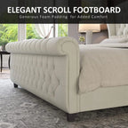 Queen Size Platform Bed Frame, Chenille Upholstered Sleigh Bed with Scroll Wingback Headboard & Footboard/Button, Customized