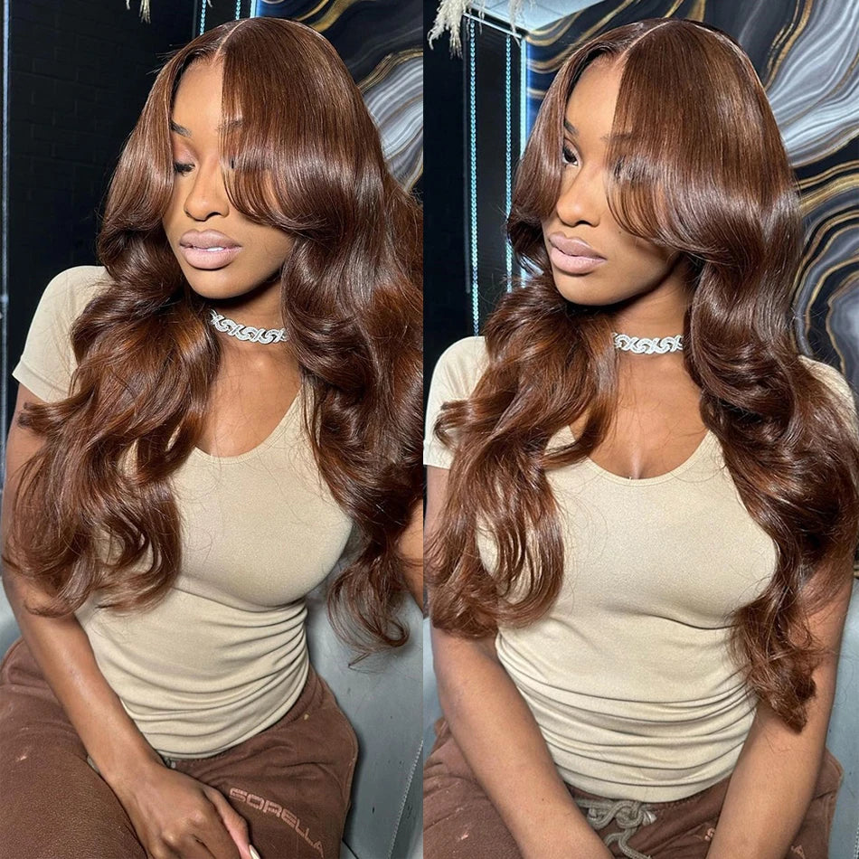 13x6 Chocolate Brown Fall Colored Human Hair Wigs HD Transparent Lace Front Human Hair Wigs Body Wave Human Hair Frontal Wigs