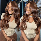13x6 Chocolate Brown Fall Colored Human Hair Wigs HD Transparent Lace Front Human Hair Wigs Body Wave Human Hair Frontal Wigs