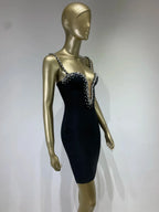 Women's Sexy V Neck Beading Diamonds Black Mini Bodycon Bandage Dresses 2026 Summer Fashion Elegant Evening Cocktail Party Dress