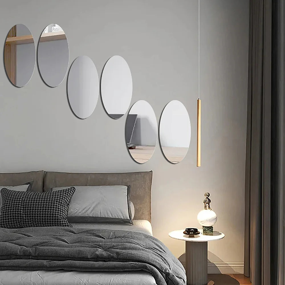 10pcs 3D Wall Sticker Mirror Oval  Acrylic High-definition tough Wall Sticker Home Bedroom Bathroom Self-adhesive Mirror Secondary image