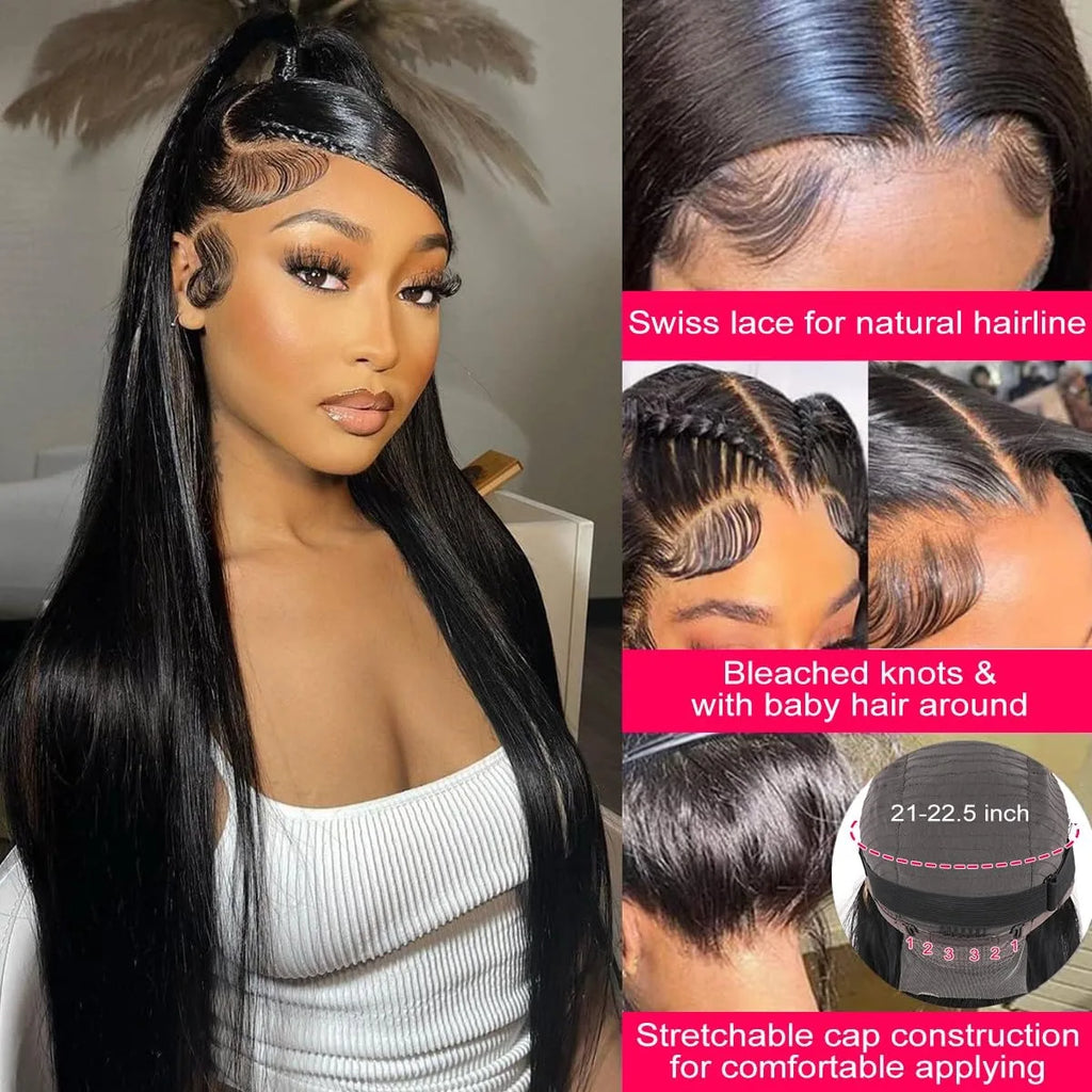 250 Density 40 44 Inch Bone Straight Hd Transparent 13x6 Lace Frontal Wig Brazilian 13x4 Hd Lace Front Human Hair Wigs For Women