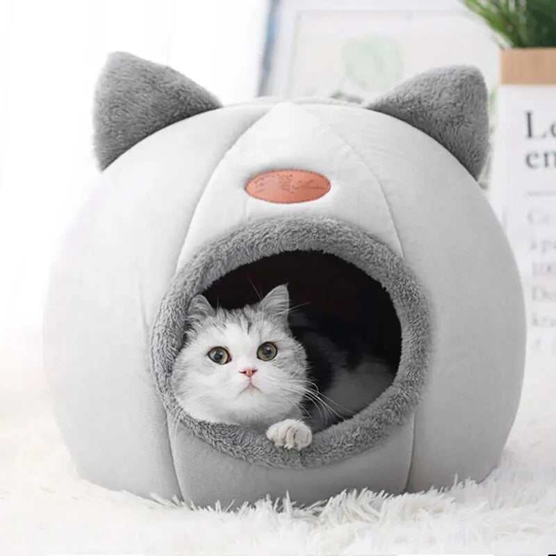 Cat Head Shape Cute And Comfortable Warm Cat House Safe Sleep Cave Non-Slip Semi-Closed Design Four Seasons Universal Cat Nest Main image