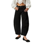 Midiross High Stretch Mid-Rise Barrel Jeans Fashion wide Leg Shape Women Casual Baggy Mid Waist Denim Pants