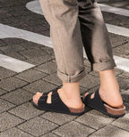 Comwarm Fashion Men Leather Sandals Summer Cork Footbed Slide Sandals Beach Sandals Unisex Brand Sandals with Adjustable Buckle