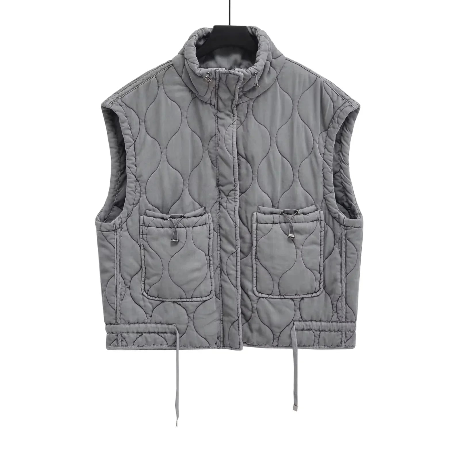 2023 Autumn Winter Fashion Washing Waistcoat Vintage Sleeveless Female Outerwear Chic Vest Tank Top Women Standing Collar Light Main image