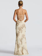 Nibber Elegant Flower Embroidery Maxi Dress Women Low-Neck Cross Bandage Backless Summer Street Trend Skinny Holiday Vestidos